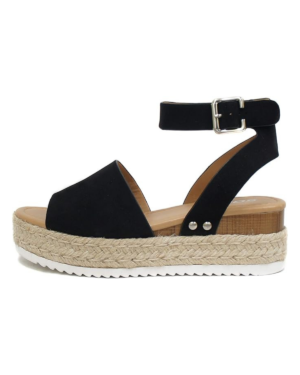 Amazon | Open Toe Buckle Ankle Strap Espadrilles Flatform Wedge Casual Sandal