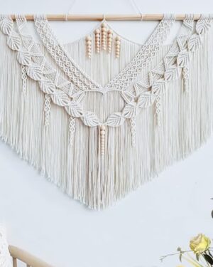 Achart Macrame Wall Hanging Large- Boho Wall Decor- large wall art- Wall Decor Living Room- Macrame Tapestry Boho Decor for Bedroom (Leaf &Wood Bead)