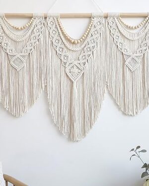 Achart Macrame Wall Hanging Large- Boho Wall Decor- large wall art- Wall Decor Living Room- Macrame Tapestry Boho Decor for Bedroom (Wooden Bead)