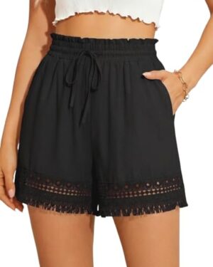 Amazon | Women's Summer Shorts Wide Leg High Waist Lace Boho Shorts for Women