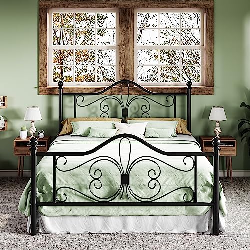 Allewie Metal Queen Platform Bed Frame, Butterfly Pattern Design, Black