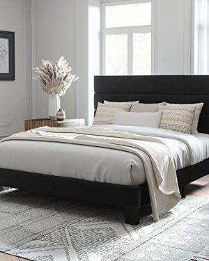 Allewie Queen Size Platform Bed Frame with Velvet Upholstered Headboard
