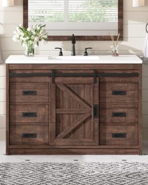 AMERLIFE 48" Farmhouse Freestanding Bathroom Vanity with Sink, Rustic Brown
