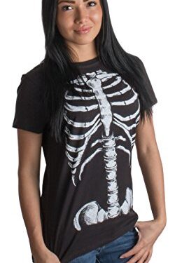 Ann Arbor T-shirt Co. Skeleton Rib Cage | Jumbo Print Novelty Halloween Costume Ladies' T-Shirt-Ladies, S Black