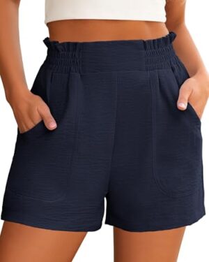 Amazon | Shorts for Women Summer Casual Elastic High Waisted Wide Leg Cute Dressy Vacation Beach navy shorts