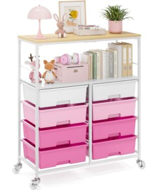 APEXCHASER Rolling Storage Cart with 8 Large Drawers, Wooden Tabletop