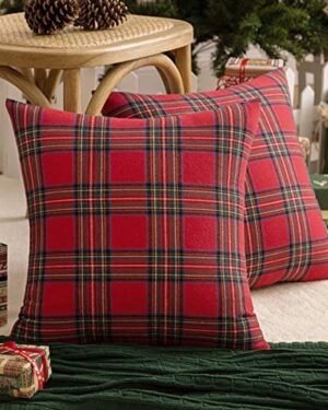 AQOTHES Christmas Plaid Decorative Throw Pillow Covers Red 18x18 Inches