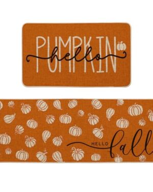 Artoid Mode Orange Hello Pumpkin Fall Kitchen Mats Set of 2 - 17x29+17x47"