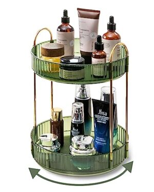Asayuee 360 Rotating Makeup Organizer for Vanity,2 Tier Large Capacity Skincare Organizers,Bathroom Counter Organizer, Spinning Perfume Organizer & Vanity Organizer (Green-2 Tier)