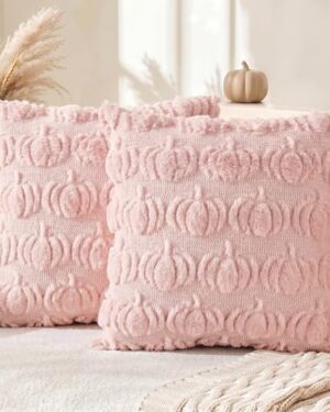 AVOIN colorlife Pink Fall Pumpkin Throw Pillow Covers 18x18 Inch