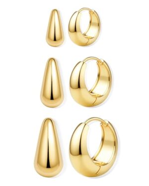 Amazon | BESTEEL 3Pairs 14K Gold Plated Small Chunky Huggie Hoop Earrings for Women