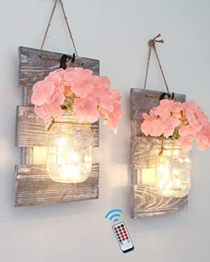 Besuerte Farmhouse Mason Jar Wall Sconces Set of 2 with LED Fairy Lights