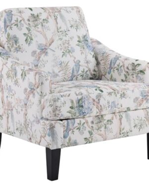 Bezseller Modern Accent Chair with Wood Legs, White Floral