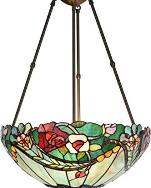 Bieye L10741 Rose Flower Tiffany Style Stained Glass Ceiling Pendant Light with 18-inch Wide Lampshade, 3 Lights