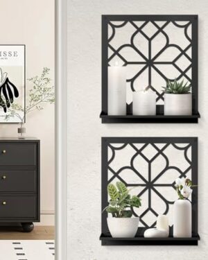 Black Metal Bathroom Wall Decor, Farmhouse Wall Candle Holder Set of 2