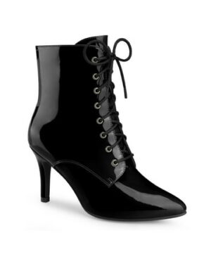 BLISSFUL STEP Women's Patent Leather Pointed Toe Lace Up Stiletto Heel Ankle Boots Black 7