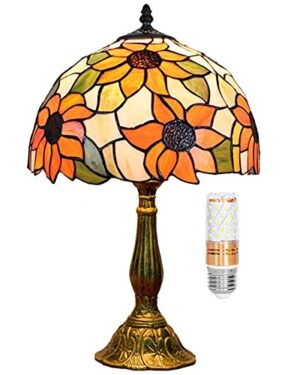 Blivuself Tiffany Lamp Stained Glass Lamp Sunflower Yellow Bedroom Table Lamp Reading Desk Light for Bedside Living Room Office Dormitory Dining Room Decorate Gift 12x12x18 Include Light Bulb