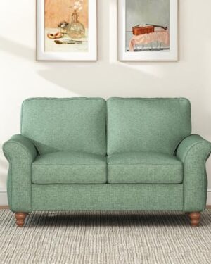 Bonzy Home 57" Loveseat Sofa, 2 Seater Comfy Love Seat Sofa for Living Room, Apartment, Office, Green