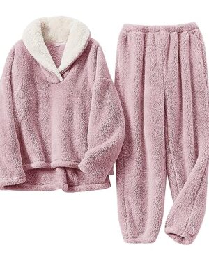 BOSECETA Fluffy Pajamas Set for Women Soft Comfy Fleece Pjs Pullover Pants Loose Plush Sleepwear Fuzzy Loungewear for Winter (Pink, Medium)