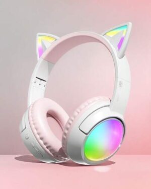 Cat Ear RGB Wireless Gaming Headset For Teens & Kids - Bluetooth 5.3, 40H Playtime, Hi-Fi Sound & Foldable Design With LED Lights, Adorable Cute Headphones Perfect For Gaming,...