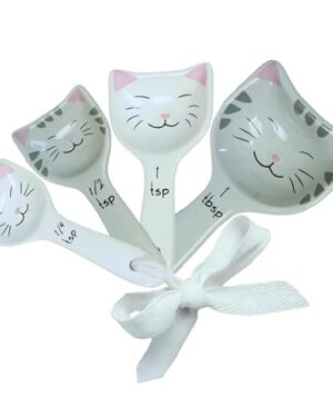 Cat Measuring Spoons Set of 4, Ceramic Baking Kitchen Gifts for Women
