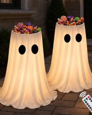 Celltestria 2PCS Halloween Glowing Ghost Candy Bowl Holder for Outdoor