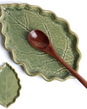 Ceramic Spoon Rest for Stove Top Cute Leaf Spoon Rest for Kitchen Counter