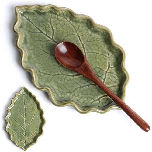 Ceramic Spoon Rest for Stove Top Cute Leaf Spoon Rest for Kitchen Counter