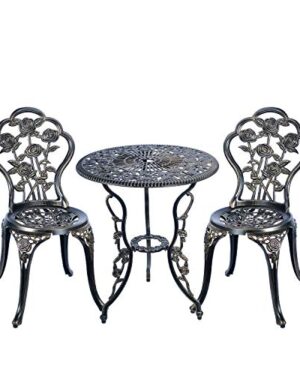 C/G 3 Piece Bistro Set, Outdoor Patio Table, Anti-Rust Cast Aluminum for Front Porch & Yard (Antique Copper)