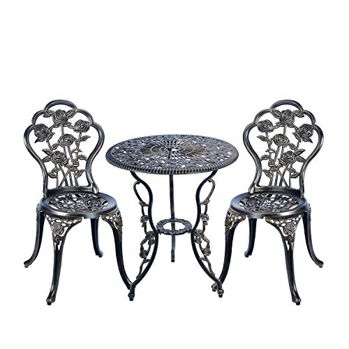 C/G 3 Piece Bistro Set, Outdoor Patio Table, Anti-Rust Cast Aluminum for Front Porch & Yard (Antique Copper)