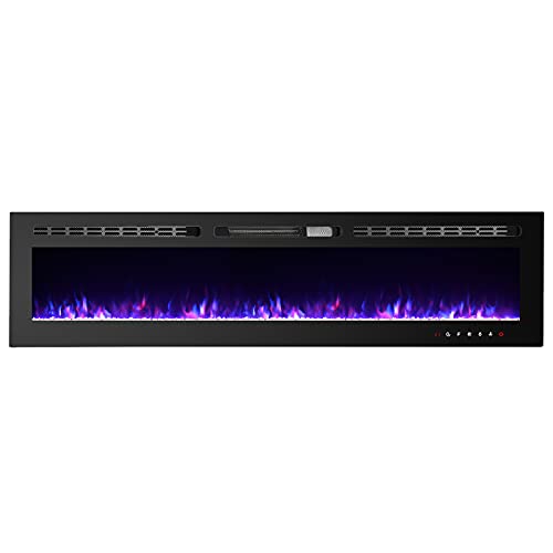 CharaVector 70 inch 750W/1500W Electric Fireplace Inserts with Remote Control in Wall Mounted, Energy Saving LED Insert Fireplace Heater Indoor Glass View with Remote Control & Touch Screen, Black