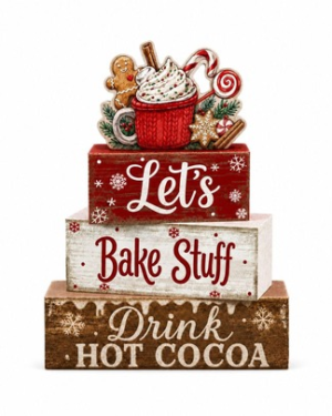 Christmas Wooden Tabletop Decorations, Hot Cocoa Wood Block Sign, Rural-Style Christmas Layered Tray Decorations, Cheerful Christmas Center Decoration Board, Farmhouse-Style...