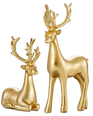 Christmas Decorative Gift 2PCS Deer Sculpture 3D Geometric Deer Ornaments Used to Set Off The Festive Atmosphere Fireplace Dining Table Living Room Decoration (Gold Smooth)