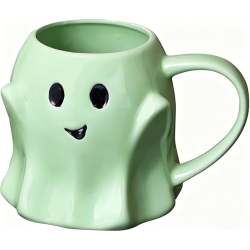 Cloverhome Halloween Mug Novelty Ghost Mug 3D Cute Ceramic Coffee Cup Perfect for Halloween Decor and Christmas Birthday White Elephant Gifts for Coffee Milk Tea Lover (Green)