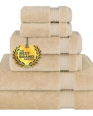 Cotton Paradise 100% Cotton Turkish Towel Set, Soft Absorbent Quick Dry, 6 Piece Towel Set, Beige