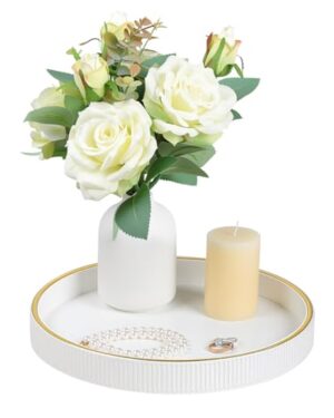 Cretkhp Round Decorative Tray Coffee Table Tray Nightstand Desk Organizer