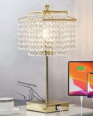 Crystal Touch Table Lamp, Bedside Lamps Gold Bedroom Lamp Nightstand Lamps