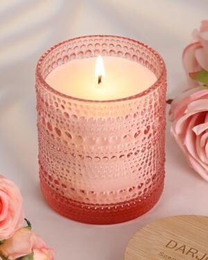 DARJEN Rose Scented Candle, 10oz Soy Wax Jar, 68H Burn, Gift for Women