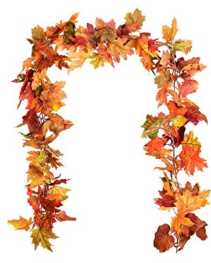 DearHouse 2 Pack Fall Garland Maple Leaf, 5.9Ft/Piece Hanging Vine Garland Artificial Autumn Foliage Garland Thanksgiving Decor for Home Wedding Fireplace Party Christmas (Orange)