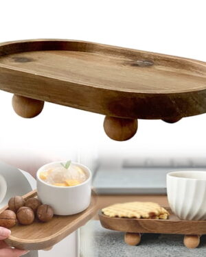 Decorative Tray Wood - Round Wooden Dessert Tray - Farmhouse Wood Tray - Bandejas Decorativas - Decorative Pedestal Stand for Candles Plants Jewelry, Multiuse Decor Tray for Farmhouse Kitchen Home