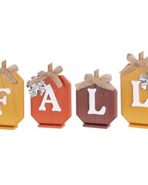DEWBIN Fall Decorations for Home, Pumpkin Wood Sign with Fall Lettered for Fall Decor, Decorative Wooden Block Set Thanksgiving Decor for Tables, Tiered Tray, Mantel, Thanksgiving
