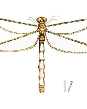 DEYNWAND Vintage Gold Dragonfly Mirror | Resin Victorian Wall Decor for Living Room Bedroom | Hanging Insect Mirrored Sculpture, Unique Home Accent for Farmhouse Gothic Style (Dragonfly)