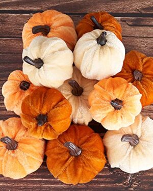 Diahom Pumpkin Decor 12pcs Artificial Velvet Fall Thanksgiving Decoration