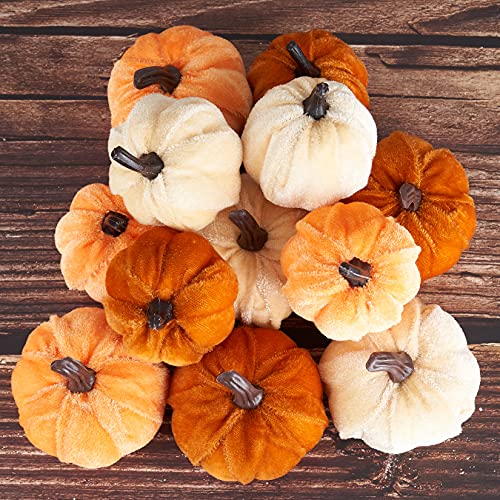 Diahom Pumpkin Decor 12pcs Artificial Velvet Fall Thanksgiving Decoration