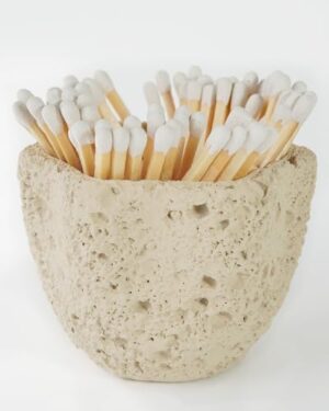 DINLiAN S Concrete Matches Holder with Striker-Beautiful Petal Shape Match in Jar-for Cute/Fancy/Long Candle Match,Refresh Any Modern Home Decor with Premium floral Jar-No Matches (milky beige)