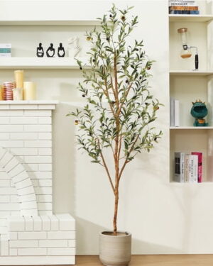 DR.Planzen 6 ft Artificial Olive Plants with Realistic Leaves and Natural Trunk, Silk Fake Olive Tree in Black Plastic Pot, Faux Olive Tree for Office Home
