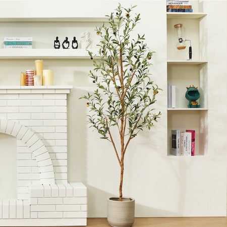DR.Planzen 6 ft Artificial Olive Plants with Realistic Leaves and Natural Trunk, Silk Fake Olive Tree in Black Plastic Pot, Faux Olive Tree for Office Home