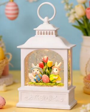 Easter Bunny Snow Globe, Easter Eggs Spring Snow Globe 6H Timer Glitter Lantern Easter Decorations (Bunny Eggs)