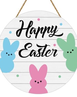 Easter Decorations Happy Easter Wreaths for Front Door Decor Cute Bunny Door Decorations Bunny Wall Decor Wooden Front Door Hanger Hanging Sign for Porch Wall Indoor Home Decor