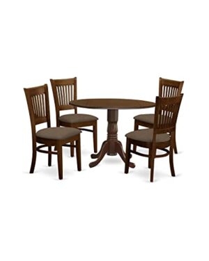 East West Furniture DLVA5-ESP-C 5 Piece Dining Set Includes a Round Dining Room Table with Dropleaf and 4 Linen Fabric Upholstered Chairs, 42x42 Inch, Espresso